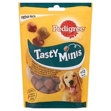 PEDIGREE TASTY MINIS CSIRKE ÉS KACSA ÍZESÍTÉSŰ KIEGÉSZÍTŐ ÁLLATELEDEL FELNŐTT KUTYÁK SZÁMÁRA 130 G