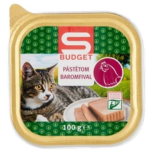 S-BUDGET PÁSTÉTOM BAROMFIVAL, TELJES ÉRTÉKŰ ÁLLATELEDEL FELNŐTT MACSKÁK SZÁMÁRA 100 G