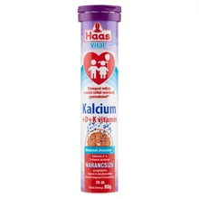 HAAS VITAL KALCIUM + D + K VITAMIN NARANCSÍZŰ PEZSGŐTABLETTA CUKORRAL ÉS ÉDESÍTŐSZEREKKEL 20 DB 80 G