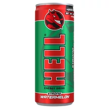 HELL STRONG WATERMELON GÖRÖGDINNYE- ÉS TUTTIFRUTTIÍZŰ KOFFEINTARTALMÚ, SZÉNSAVAS ENERGIAITAL 250 ML