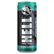 HELL Focus+ mangó-, narancs- és tuttifruttiízű, koffeintartalmú, szénsavas alkoholmentes ital 250 ml