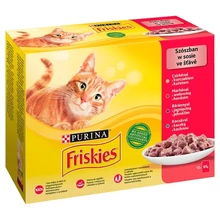 FRISKIES SZÓSZBAN CSIRKÉVEL/MARHÁVAL/BÁRÁNNYAL/KACSÁVAL NEDVES MACSKAELEDEL 12 X 85 G