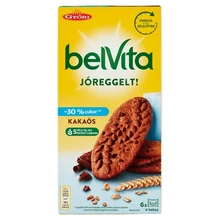 BELVITA JÓREGGELT! CSÖKKENTETT CUKORTARTALMÚ KAKAÓS GABONÁS OMLÓS KEKSZ CSOKOLÁDÉ DARABKÁKKAL 300 G