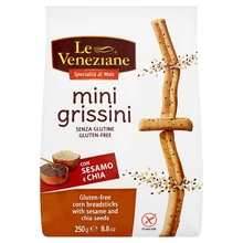 LE VENEZIANE MINI GRISSINI KUKORICALISZTTEL KÉSZÜLT SÓS RÚD SZEZÁMMAGGAL ÉS CHIA MAGGAL 250 G