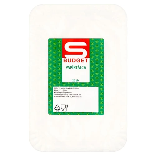 S-BUDGET PAPÍRTÁLCA 13 X 20 CM 20 DB