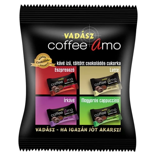 VADÁSZ COFFEE AMO 4 FÉLE KÁVÉ ÍZŰ, TÖLTÖTT CSOKOLÁDÉS CUKORKA 100 G