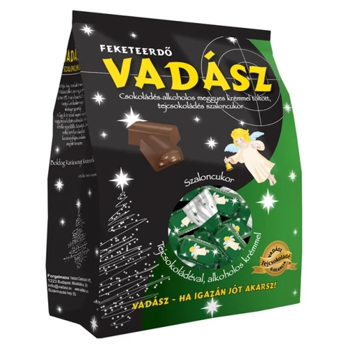 VADÁSZ CSOKOLÁDÉS-ALKOHOLOS MEGGYES KRÉMMEL TÖLTÖTT, TEJCSOKOLÁDÉS SZALONCUKOR 350 G