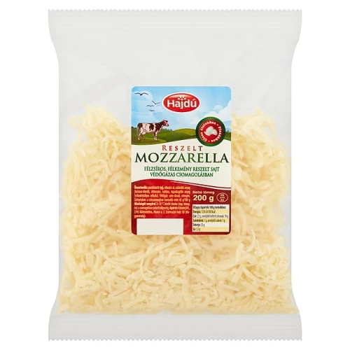 HAJDÚ FÉLZSÍROS, FÉLKEMÉNY RESZELT MOZZARELLA SAJT 200 G
