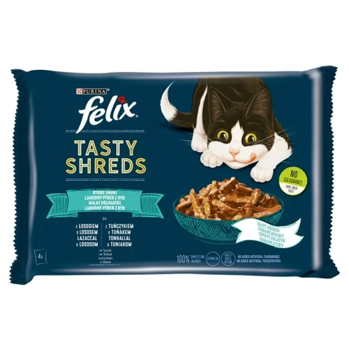 FELIX SHREDS HALAS VÁLOGATÁS TELJES ÉRTÉKŰ ÁLLATELEDEL FELNŐTT MACSKÁKNAK SZÓSZBAN 4 X 80 G (320 G)